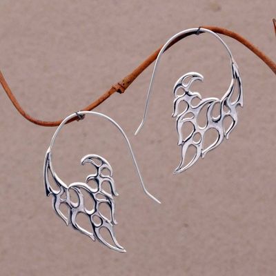 Alternate image for Indonesian Handmade Sterling Silver Flame Drop Earrings Dancing Flames