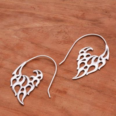 Alternate image for Indonesian Handmade Sterling Silver Flame Drop Earrings Dancing Flames