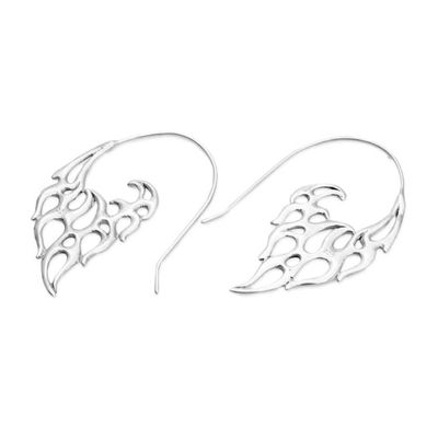 Alternate image for Indonesian Handmade Sterling Silver Flame Drop Earrings Dancing Flames