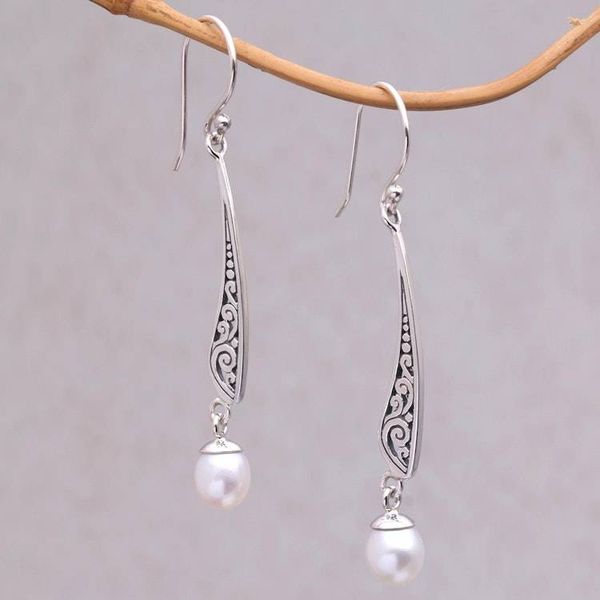 Alternate image for Vine Motif Cultured Pearl Dangle Earrings from Indonesia Vine Blades