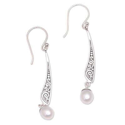 Alternate image for Vine Motif Cultured Pearl Dangle Earrings from Indonesia Vine Blades