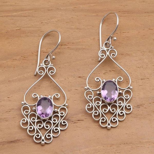 Alternate image for Hand Crafted Sterling Silver and Amethyst Earrings Bali Dynasty