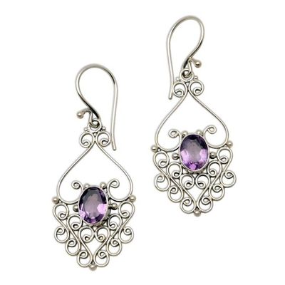 Alternate image for Hand Crafted Sterling Silver and Amethyst Earrings Bali Dynasty