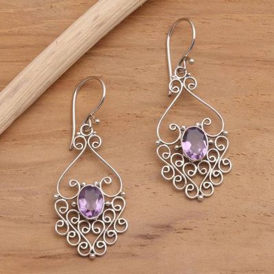Alternate image for Hand Crafted Sterling Silver and Amethyst Earrings Bali Dynasty