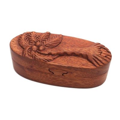 Alternate image for Hand Carved Wood Puzzle Box with Palm Tree Coconut Palm