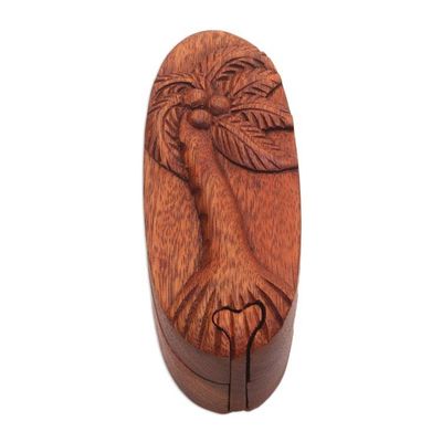 Alternate image for Hand Carved Wood Puzzle Box with Palm Tree Coconut Palm