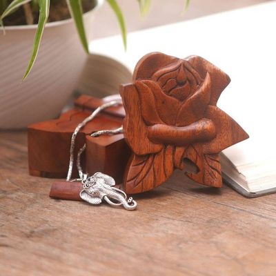 Alternate image for Decorative Wood Puzzle Box with Lotus Motif Lotus Secret