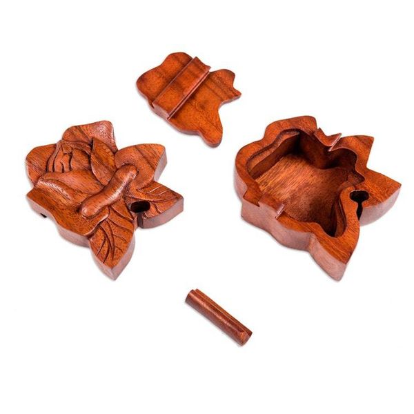 Alternate image for Decorative Wood Puzzle Box with Lotus Motif Lotus Secret