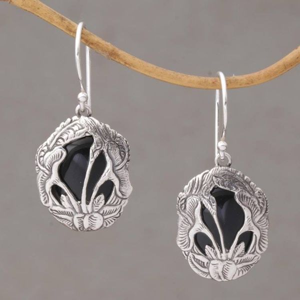 Alternate image for Balinese Onyx and Sterling Silver Calla Lily Dangle Earrings Floral Plains