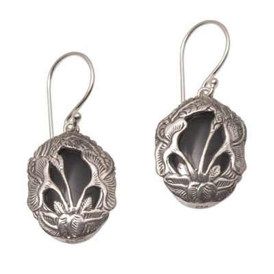 Alternate image for Balinese Onyx and Sterling Silver Calla Lily Dangle Earrings Floral Plains