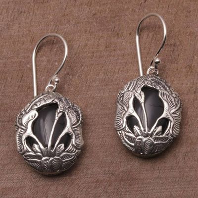 Alternate image for Balinese Onyx and Sterling Silver Calla Lily Dangle Earrings Floral Plains
