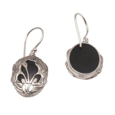 Alternate image for Balinese Onyx and Sterling Silver Calla Lily Dangle Earrings Floral Plains