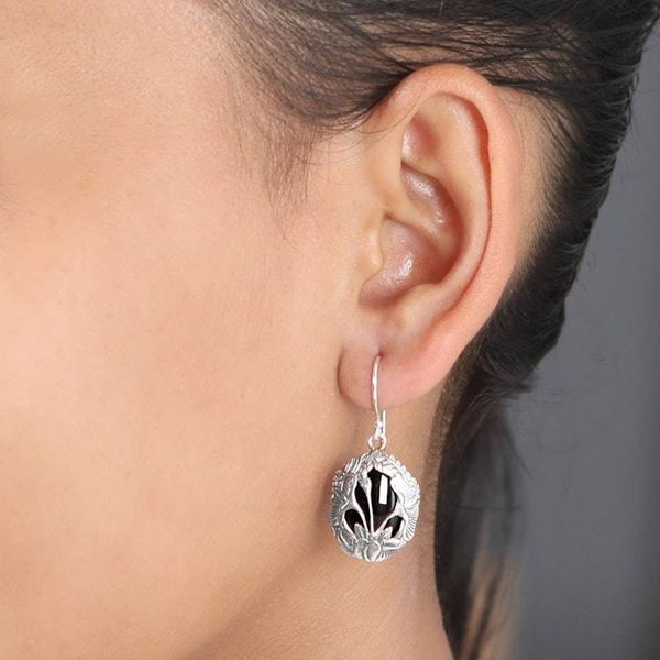 Alternate image for Balinese Onyx and Sterling Silver Calla Lily Dangle Earrings Floral Plains