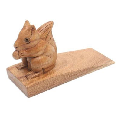 Alternate image for Handcrafted Wood Squirrel Doorstop in Brown from Bali Helpful Squirrel in Brown