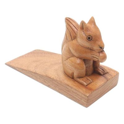 Alternate image for Handcrafted Wood Squirrel Doorstop in Brown from Bali Helpful Squirrel in Brown