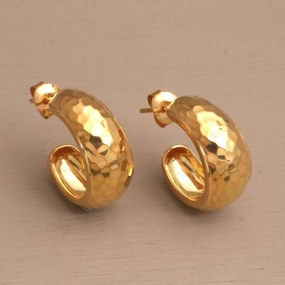 Alternate image for Balinese Gold Plated 925 Half Hoop Silver Earrings Radiant Shine