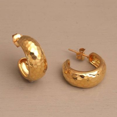Alternate image for Balinese Gold Plated 925 Half Hoop Silver Earrings Radiant Shine
