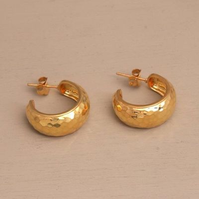 Alternate image for Balinese Gold Plated 925 Half Hoop Silver Earrings Radiant Shine