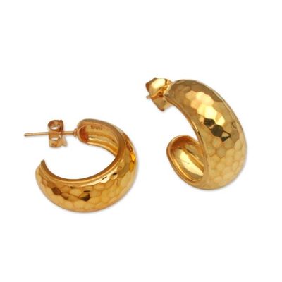 Alternate image for Balinese Gold Plated 925 Half Hoop Silver Earrings Radiant Shine