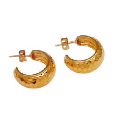Alternate image for Balinese Gold Plated 925 Half Hoop Silver Earrings Radiant Shine