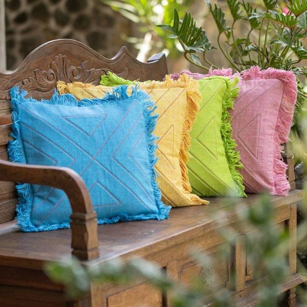 Alternate image for Triangle Pattern 100 Cotton Cushion Cover Set of 4 Triangle in Pastels