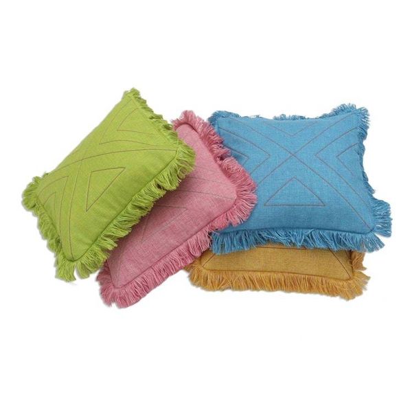 Alternate image for Triangle Pattern 100 Cotton Cushion Cover Set of 4 Triangle in Pastels