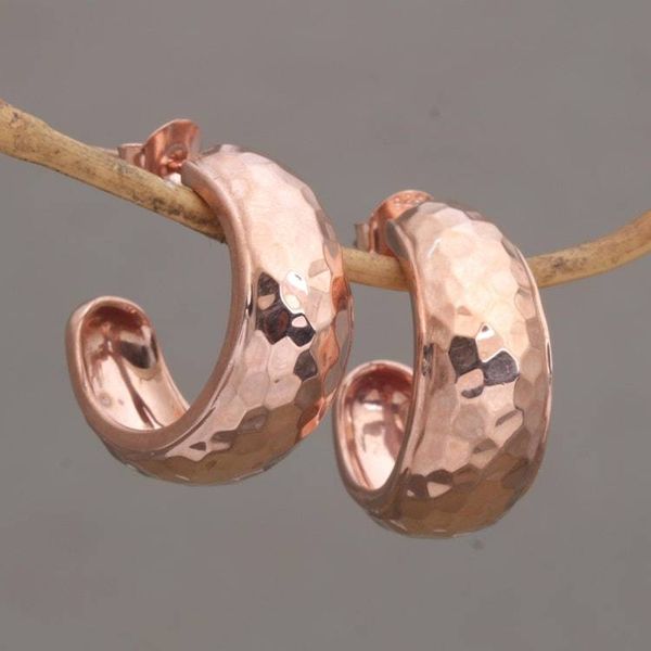 Alternate image for Balinese Rose Gold Plated 925 Half Hoop Silver Earrings Radiant Shine