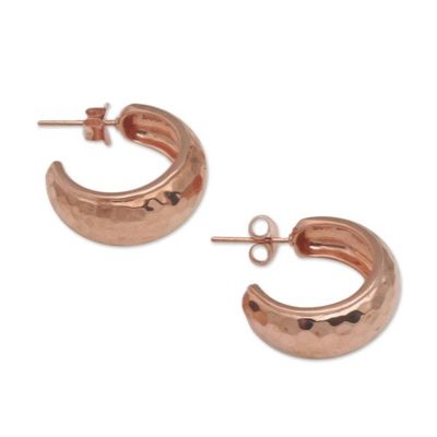 Alternate image for Balinese Rose Gold Plated 925 Half Hoop Silver Earrings Radiant Shine