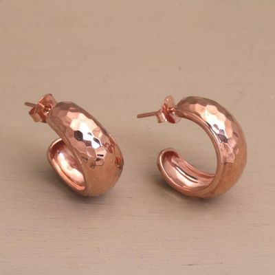 Alternate image for Balinese Rose Gold Plated 925 Half Hoop Silver Earrings Radiant Shine