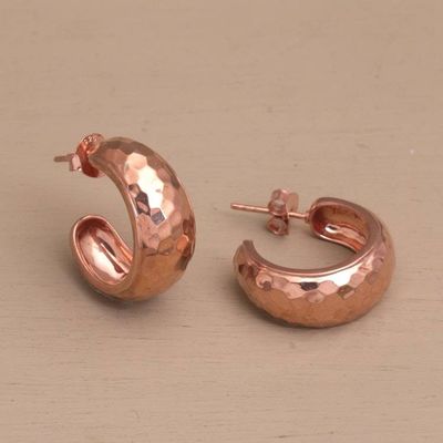 Alternate image for Balinese Rose Gold Plated 925 Half Hoop Silver Earrings Radiant Shine