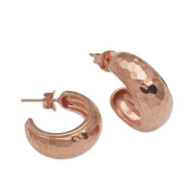 Alternate image for Balinese Rose Gold Plated 925 Half Hoop Silver Earrings Radiant Shine