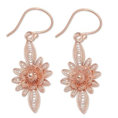 Alternate image for Hand Crafted Rose Gold Plated Flower Dangle Earrings Flower Lights