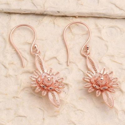 Alternate image for Hand Crafted Rose Gold Plated Flower Dangle Earrings Flower Lights