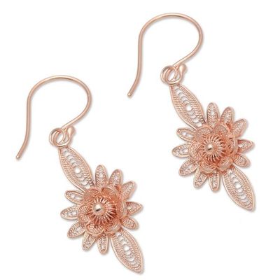 Alternate image for Hand Crafted Rose Gold Plated Flower Dangle Earrings Flower Lights