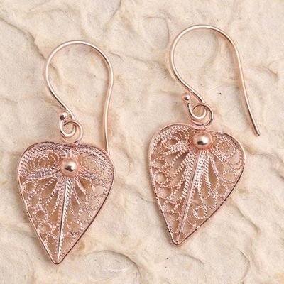 Primary image for Artisan Made Sterling Silver Rose Gold Dangle Earrings Fall Leaf