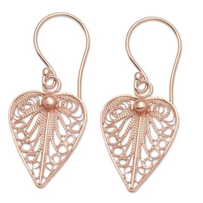 Alternate image for Artisan Made Sterling Silver Rose Gold Dangle Earrings Fall Leaf