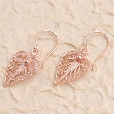 Alternate image for Artisan Made Sterling Silver Rose Gold Dangle Earrings Fall Leaf