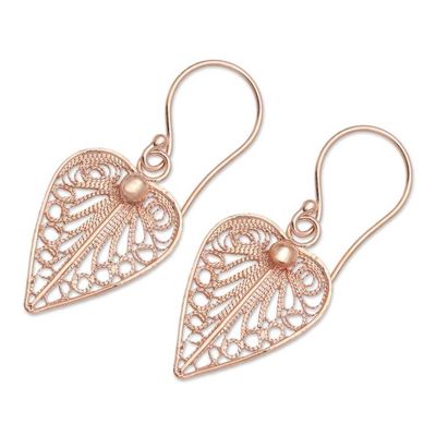 Alternate image for Artisan Made Sterling Silver Rose Gold Dangle Earrings Fall Leaf