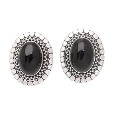 Primary image for Sterling Silver and Onyx Button Earrings Island Aura