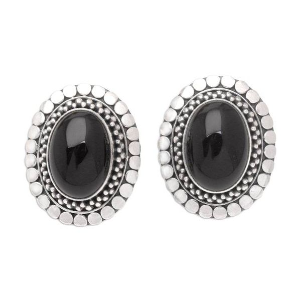 Alternate image for Sterling Silver and Onyx Button Earrings Island Aura