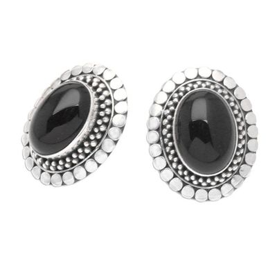 Alternate image for Sterling Silver and Onyx Button Earrings Island Aura