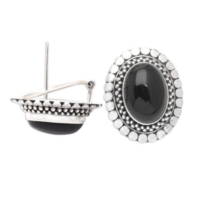 Alternate image for Sterling Silver and Onyx Button Earrings Island Aura