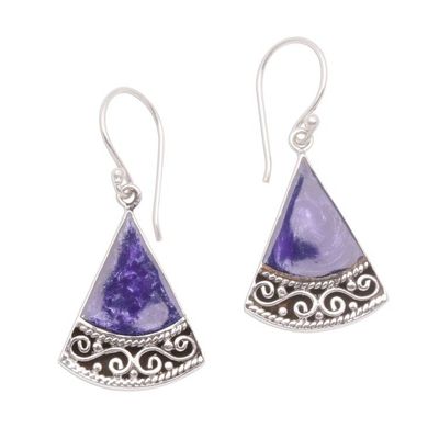 Alternate image for Sterling Silver and Purple Resin Dangle Earrings from Bali Mystical Triangles