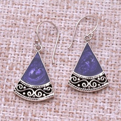 Alternate image for Sterling Silver and Purple Resin Dangle Earrings from Bali Mystical Triangles