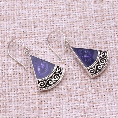 Alternate image for Sterling Silver and Purple Resin Dangle Earrings from Bali Mystical Triangles
