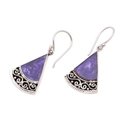 Alternate image for Sterling Silver and Purple Resin Dangle Earrings from Bali Mystical Triangles