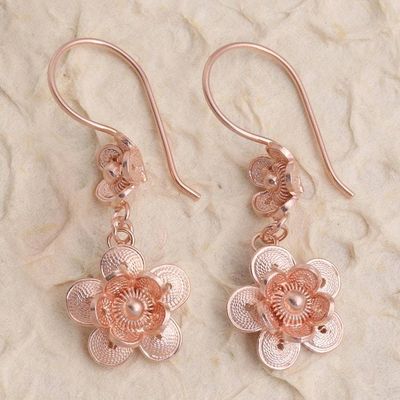 Primary image for Hand Crafted Rose Gold Plated Flower Dangle Earrings Flower Artistry