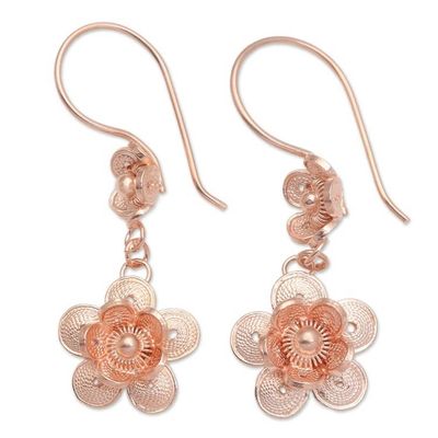 Alternate image for Hand Crafted Rose Gold Plated Flower Dangle Earrings Flower Artistry