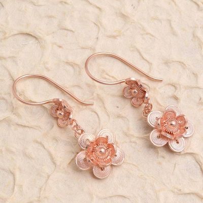 Alternate image for Hand Crafted Rose Gold Plated Flower Dangle Earrings Flower Artistry