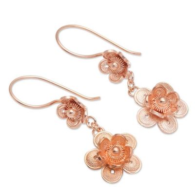 Alternate image for Hand Crafted Rose Gold Plated Flower Dangle Earrings Flower Artistry